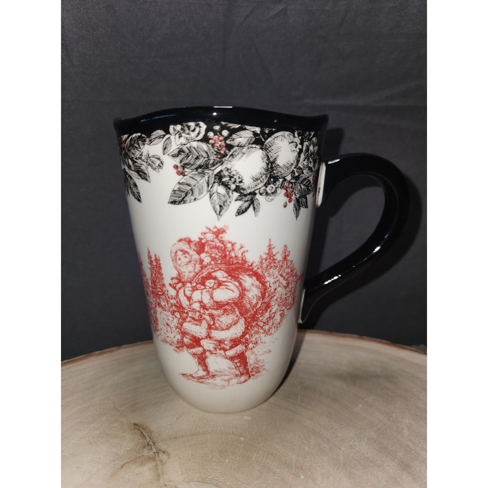 Vintage 16oz Tall Christmas Coffee‎ Cup/ Mug~Scalloped Rim–Santa Scene Ceramic